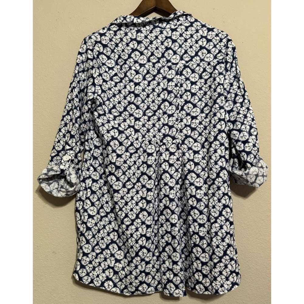 John Mark Women's Linen Tunic Top Small Button Up Pockets Roll Tab Coastal Beach - Picture 5 of 11